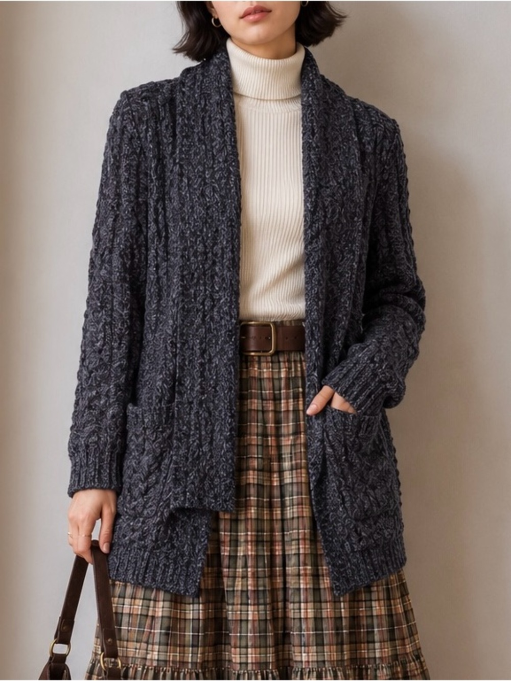 Aran Crafts Ireland 100% Merino Wool Oversized Cardigan Large Charcoal